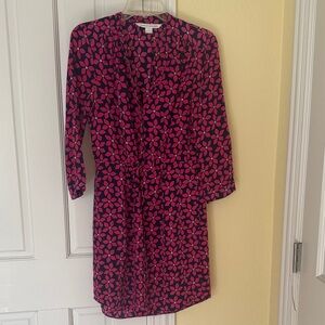 Diane Von Furstenberg Navy and Pink Long Sleeve Wrap Dress